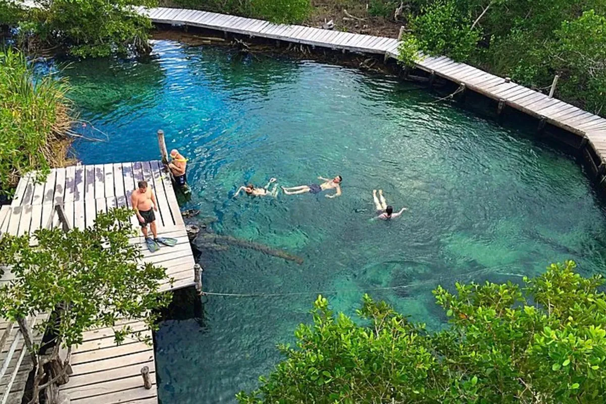Bagno nel cenote Yalahau vicino a Holbox