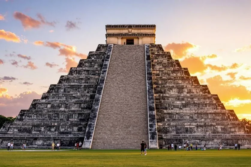 Il Castillo di Chich&eacute;n Itz&aacute; con la luce del tramonto